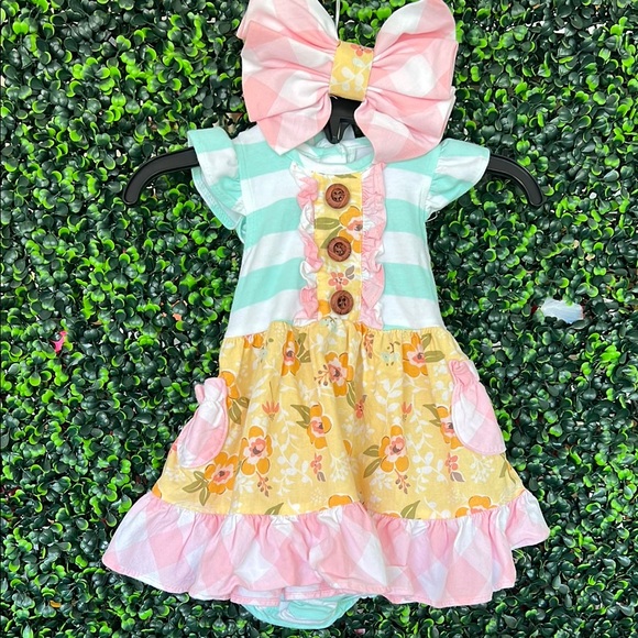 Ricrac & Ruffles Baby Dress with Bow - Picture 1 of 5